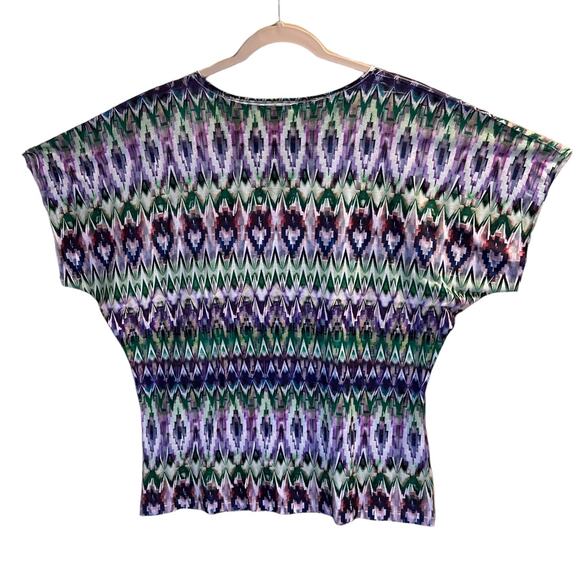 Chico's Women's Multicolor Geometric V- Neck Short Sleeve Blouse Tops Size 2 - Picture 6 of 13